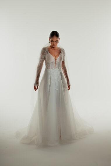 vestido de noiva evasê em renda e tule para noivas grávidas - atelier white dress